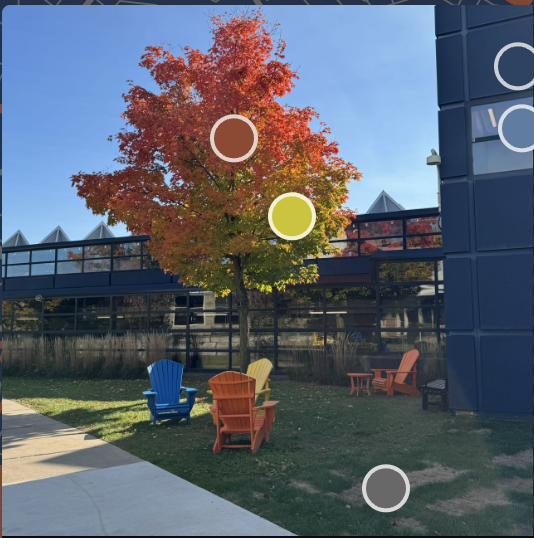 Dark blue, light blue, orange, yellow, gray